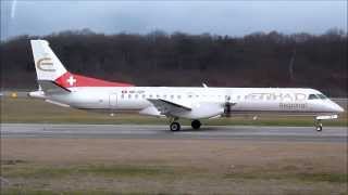 HD Etihad Regional Saab 2000 taxi amp takeoff at GenevaGVALSGG [upl. by Aical]