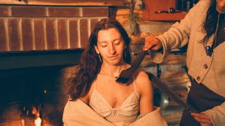 ASMR Scalp Check Massage Feather Sweep amp Hair Braiding 🔥 Real Crackling Fire Sounds Real Person [upl. by Haldeman]