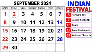 Calendar September 2024  September Calendar 2024 with Holidays  September 2024 Calendar  Calendar [upl. by Atirys639]