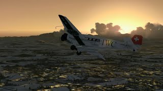 FSX IWC Junker JU52 Airport Dübendorf beautiful morning start to the Alps Classic Sound [upl. by Doreen]