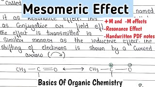 Mesomeric Effect Resonance EffectM And M Effect  Basics of organic chemistry chemistry [upl. by French]