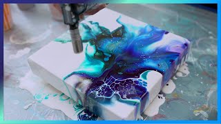 02 Acrylic Fluid painting Tutorial using blowdryer Galaxy colors dutch pour [upl. by Enibas]