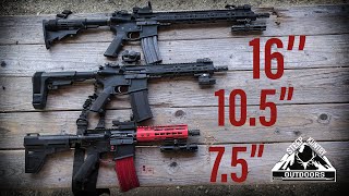 VELOCITY TEST  75quot vs 105quot vs 16quot AR15 [upl. by Anitsrihc516]