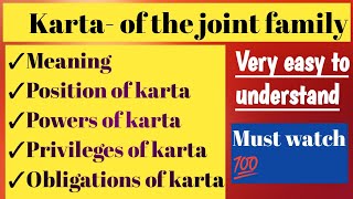 KARTA of the Hindu joint family  Mitakshara  Family Law [upl. by Nabru]