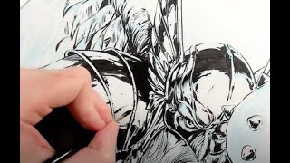 Inking Comics Book with Brush  Hawkman [upl. by Yerok77]