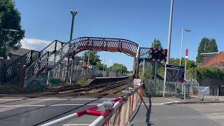 High pitched alarm amp old GWE barriers Bedhampton level crossing Hampshire [upl. by Nangem]