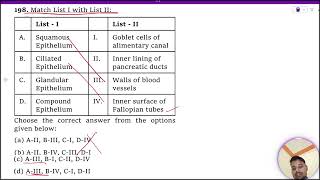 Match List I with List II  List  I List – II A Squamous Epithelium I Goblet cells of alimentary [upl. by Nerissa692]