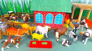 Small Farm Village Diorama  Cattle Horses and Animal Figurines [upl. by Sykes889]