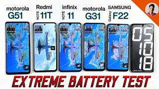 Infinix Note 11 Vs Moto G31 Vs Samsung F22  Moto G51 Vs Redmi Note 11t Battery Drain Test 🔥🔥 [upl. by Tanya]