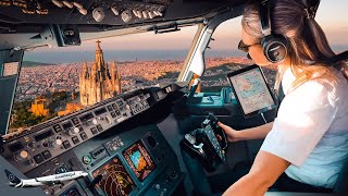 BOEING 737 Stunning LANDING SPAIN BARCELONA Airport RWY24R  Cockpit View  Life Of An Airline Pilot [upl. by Milah]