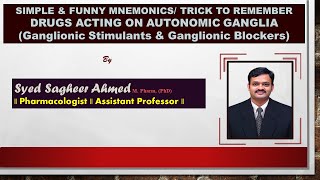 MNEMONICS TRICK TO REMEMBER DRUGS ACTING ON AUTONOMIC GANGLIA Ganglionic Stimulants amp Blockers [upl. by Alocin339]