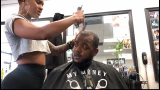 SEXY FEMALE BARBER CUTS GREASY CLIENT💈😬 [upl. by Nail]