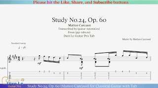 Study No24 Op 60 Matteo Carcassi for Classical Guitar with Tab [upl. by Glavin127]