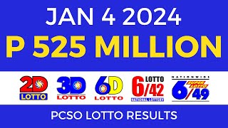 Lotto Result January 4 2024 9pm PCSO [upl. by Aicetel424]