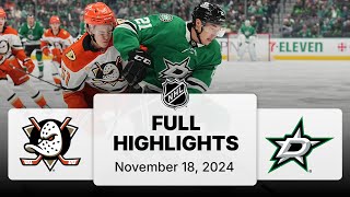 NHL Highlights  Ducks vs Stars  November 18 2024 [upl. by Llevol]