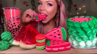 ASMR WATERMELON CAKE BUBBLE TEA CAKE POP MACARON SANDWICH COOKIE JELLO SLICE MUKBANG 먹방 [upl. by Niehaus721]