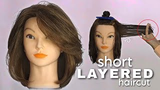 how to SHORT LAYERED HAIRCUTpotong rambut layer pendek [upl. by Olsewski]