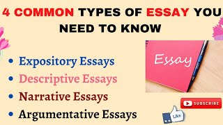 4 Common types of Essay you need to know Expository Descriptive Narrative and Argumentative Essays [upl. by Minier]