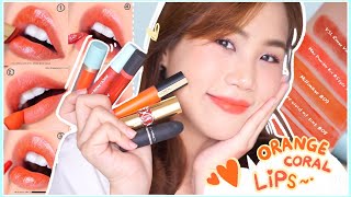 FAVORITE ORANGE CORAL LIP  รีวิวลิปโทนสีส้ม คอรอล น่ารัก สดใส ติดทน สบายปาก ปากไม่แห้ง  myktbelle [upl. by Anerok]