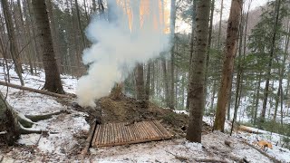 Building Underground Bushcraft Shelter for Survival in the Winter Forest A Dugout Under the Roots [upl. by Akema]