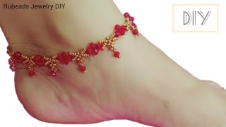 Crystal Anklets Making at HomeDIY Beads Anklet Moti Payal Bananaघर पर पायल बनानाRubeads Jewelry [upl. by Galina576]