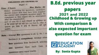 Childhood amp Growing up  BEd question papers  CRSU  MDU BEd Important questions 2022 2021 [upl. by Ennirak339]