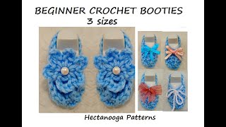 SIMPLE CROCHET BOOTIES FOR BEGINNERS 3 sizes Written pattern below [upl. by Ned]