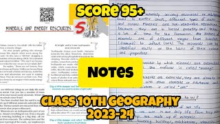 Minerals amp Energy Resources Class 10th Geography Handwritten Notes 202324 [upl. by Clarita]