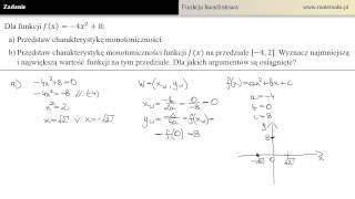 Monotoniczność funkcji kwadratowej oraz min i max wartość na przedziale  zadanie z rozwiązaniem [upl. by Vonnie]