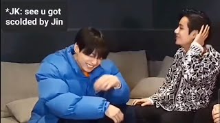 BTS VLIVE Taehyung hitting JK and getting scolded [upl. by Holden]