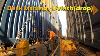 Container Ship Deck Lashing  DelashDrop  Longshore Lashers [upl. by Radley]