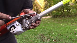 How to put a pole saw pruner on Stihl fs 90r thru fs 131 [upl. by Nwahsear391]