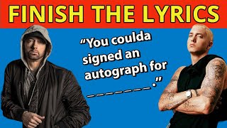 Finish The Lyrics  Eminem Edition 2023 🎵  Do you know these 20 Hit Eminem Songs  Music Quiz [upl. by Ahtnams]