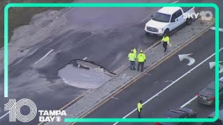 Lanes still closed hours after water main break leaves hole in St Pete road [upl. by Aramad]