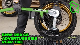 BMW GS Adventure Bike Rear Tire Change With Rabaconda Street [upl. by Aciretnahs162]