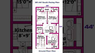 26×44 South Facing Plan 1144 sqft  2D Plan home homedesign housedesign [upl. by Plath]