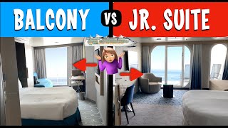 Jr Suite  WORTH IT Royal Caribbean Cruise Cabin Comparison  Side by Side Room Tour [upl. by Imehon]