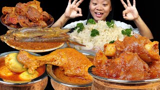 Massive Mukbang Eating Spicy Mutton Gravy Chicken Gizzard Curry Fish Curry Chicken Egg Curry [upl. by Joanna]