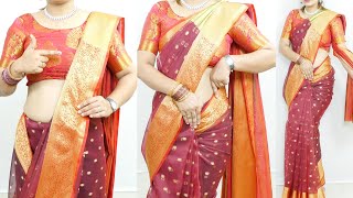 Beautiful Organza silk saree Draping Perfectly  Quick amp Easy Saree Drape Step by step [upl. by Riba]