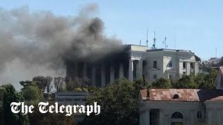 Moment Storm Shadow missile hits Russias Black Sea Fleet HQ in Crimea [upl. by Gillead]