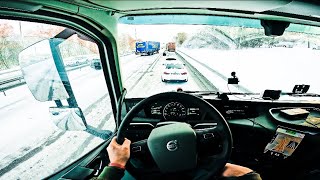 POV 4K Truck driving VOLVO FH 460  Goteborg in the snow Transport stopped the city🇸🇪 [upl. by Emrich589]