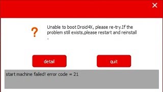 Fix the Droid4x  Unable to boot Droid4X please retry Start machine failed error code21 [upl. by Eikcaj]