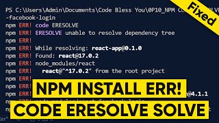 Npm ERR code ERESOLVE react  Npm install error in visual studio code Fast [upl. by Aikemit230]