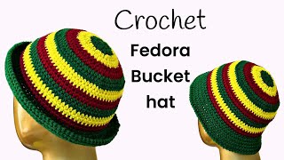 Crochet Fedora Bucket Hat Tutorial  How to Crochet a unisex Hat for Beginners [upl. by Bergwall]