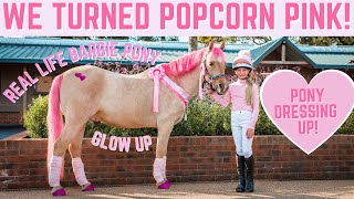 WE TURNED POPCORN PINK PONY DRESSING UP  HORSE MAKEOVER [upl. by Bunker]