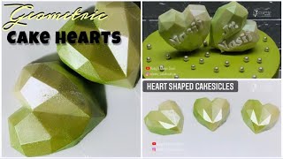 How to make geometric cake hearts  Diamond cake hearts  Heart shaped cakesicles [upl. by Idnew633]