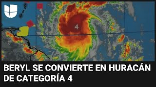 Beryl se convierte en huracán de categoría 4 conoce su trayectoria y qué países del Caribe amenaza [upl. by Draw]