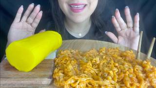 ASMR CARBONARA NOODLES WITH YELLOW RADISH EATING SOUNDS [upl. by Tuneberg309]