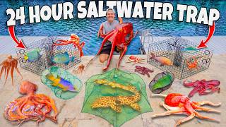 24 HOUR FISH TRAP Catches TONS of FISH For My SALTWATER POND Creepy OCTOPUS [upl. by Egief]