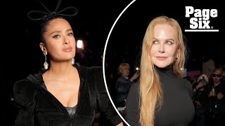 Nicole Kidman seemingly pushes Salma Hayek away during tense moment at Balenciaga fashion show [upl. by Philbrook]